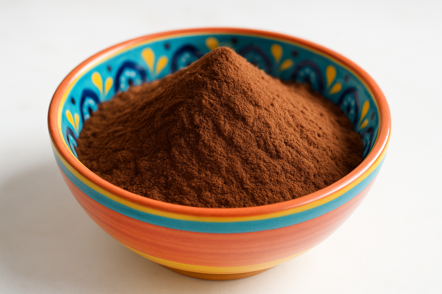 collagen powder with cacao in colorful bowl