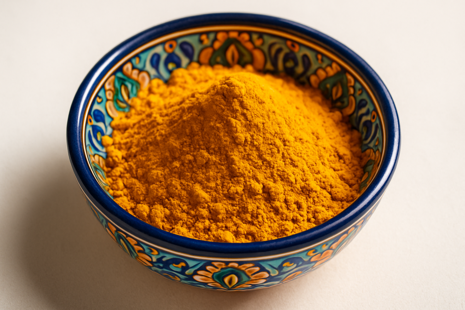 golden tumeric in a colorful bowl