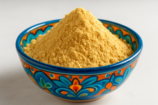 macca powder in colorful bowl