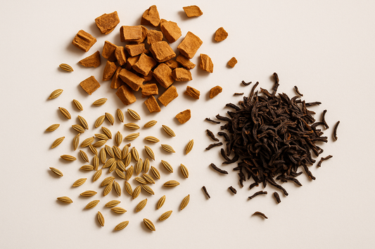 Organic cinnamon chips, organic fennel seeds, organic liquorice root tea leaves
