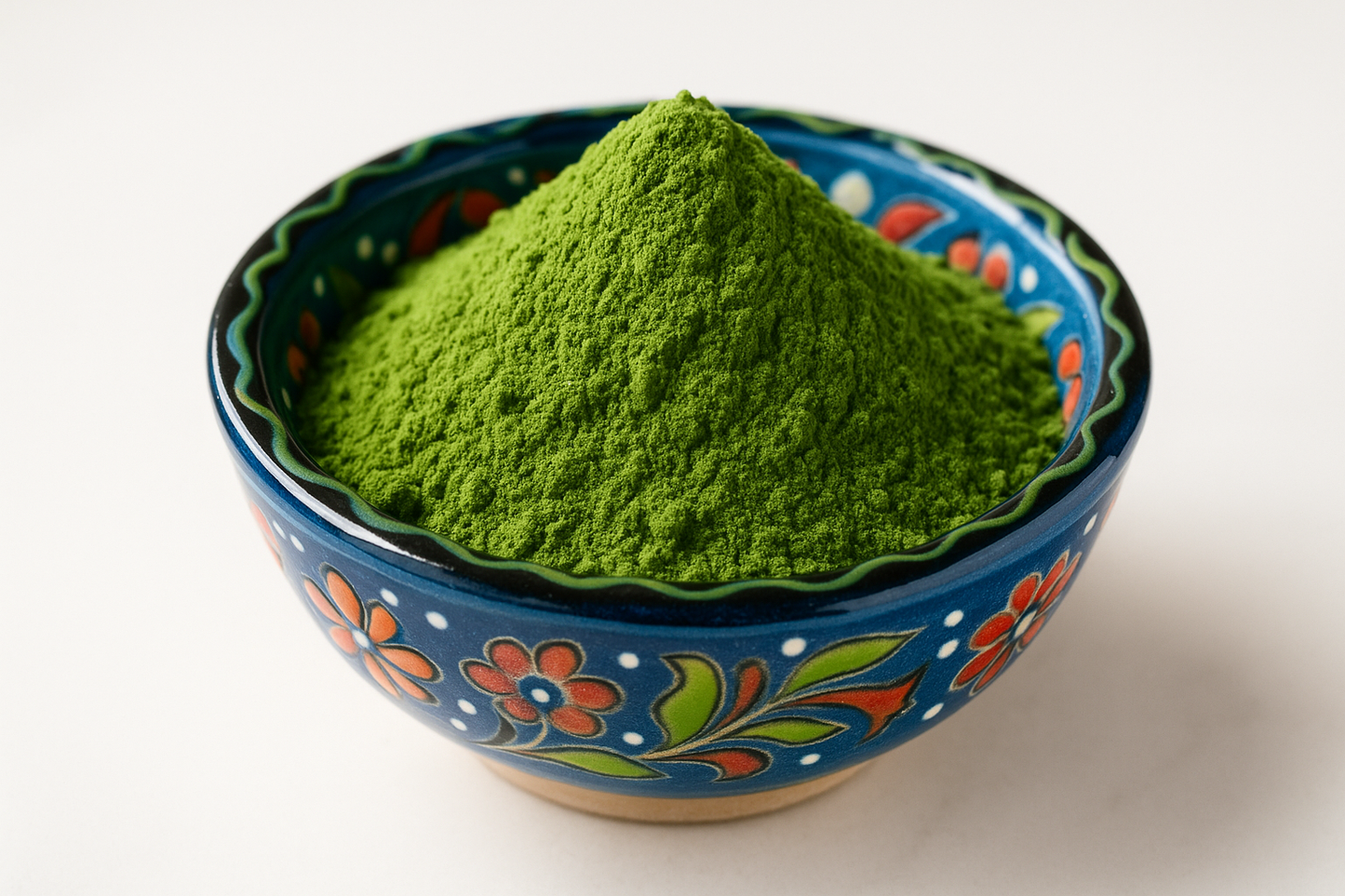 wheatgrass in a colourful bowl